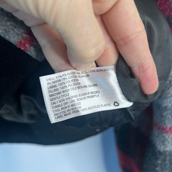 Wild Fable Buffalo Red Plaid Faux Fur Collar Preppy Zip Up Wool Blend Jacket MD - Picture 11 of 12